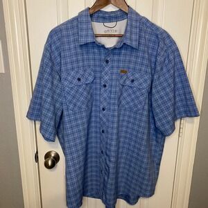 Orvis Mens XXL Blue Plaid Short Sleeve Button Down Fishing Shirt Mesh Vented